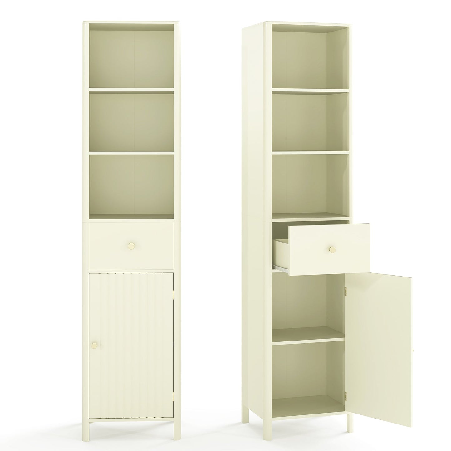 67 Inch Tall Bathroom Cabinet Narrow Floor Cabinet with Fluted Door