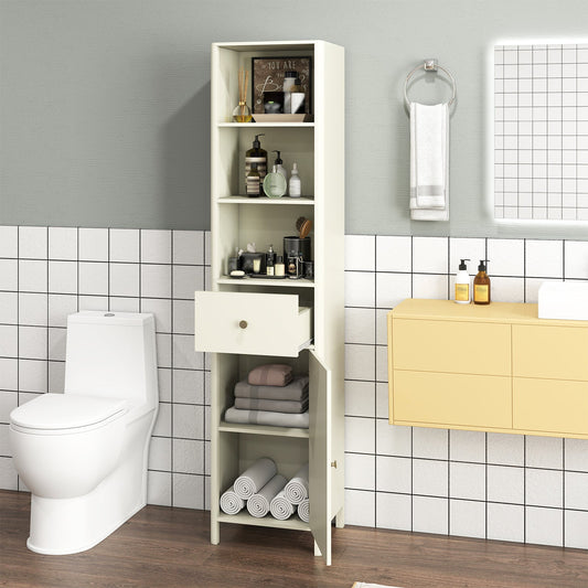 67 Inch Tall Bathroom Cabinet Narrow Floor Cabinet with Fluted Door