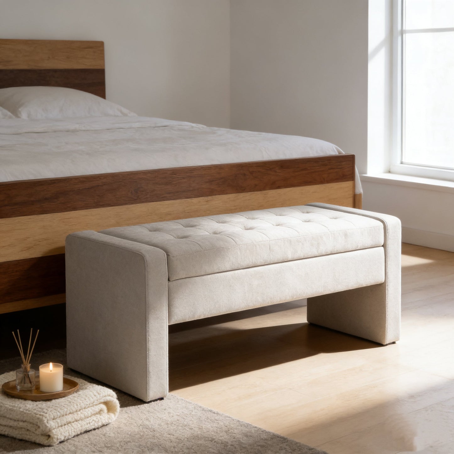 50" Modern Upholstered Storage Bench with Tufted Seat