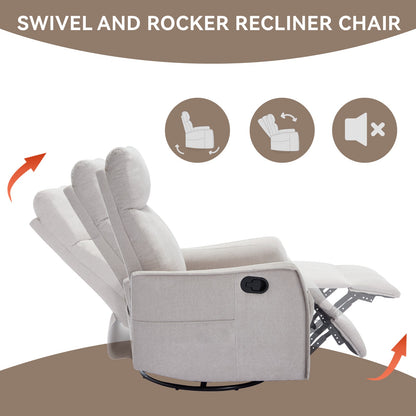 Heat Massage Manual Recliner Chair with Rocker and Swivel in Fabric