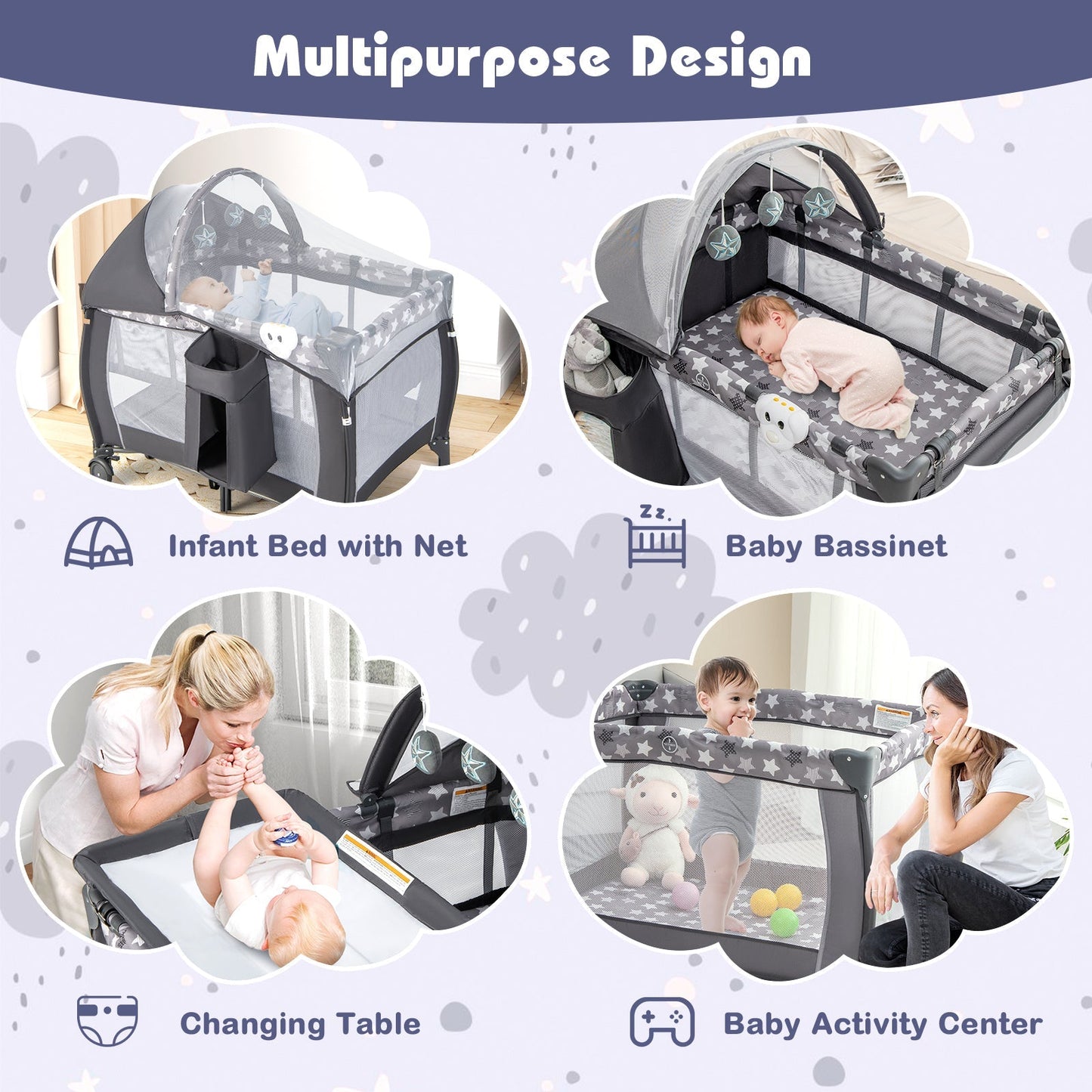 Portable Baby Nursery Center 4-in-1 Portable Travel Crib