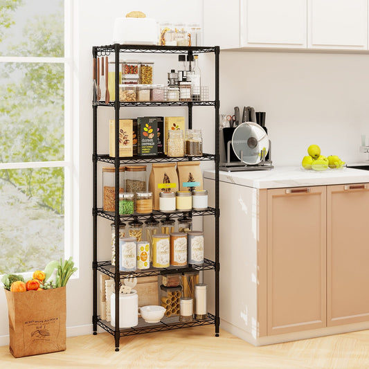 6-Tier Metal Storage Shelving Unit with V-Shaped Wire Rack and 900 LBS Capacity-Black