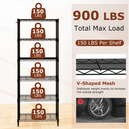 6-Tier Metal Storage Shelving Unit with V-Shaped Wire Rack and 900 LBS Capacity-Black