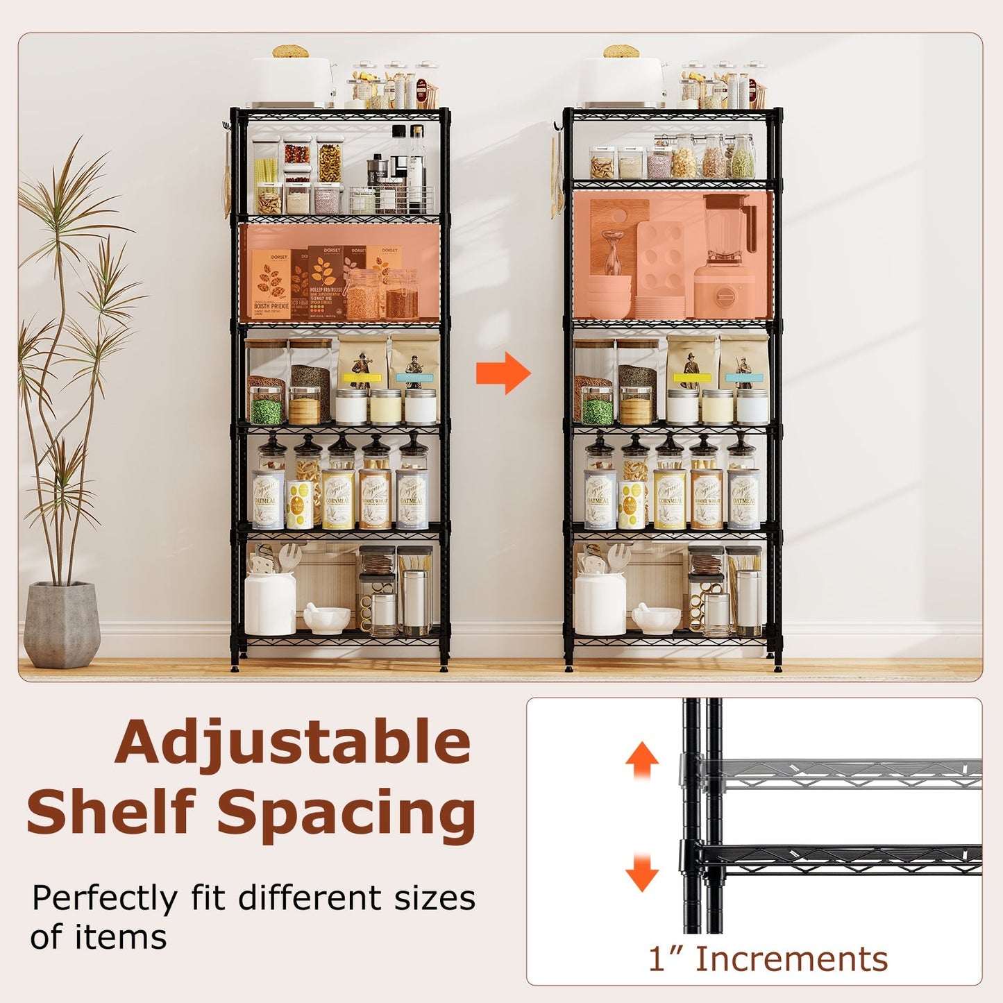 6-Tier Metal Storage Shelving Unit with V-Shaped Wire Rack and 900 LBS Capacity-Black