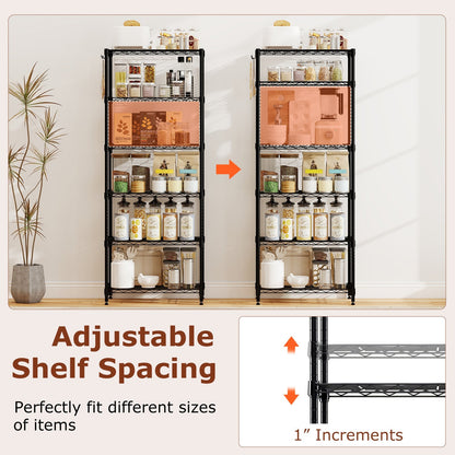 6-Tier Metal Storage Shelving Unit with V-Shaped Wire Rack and 900 LBS Capacity-Black