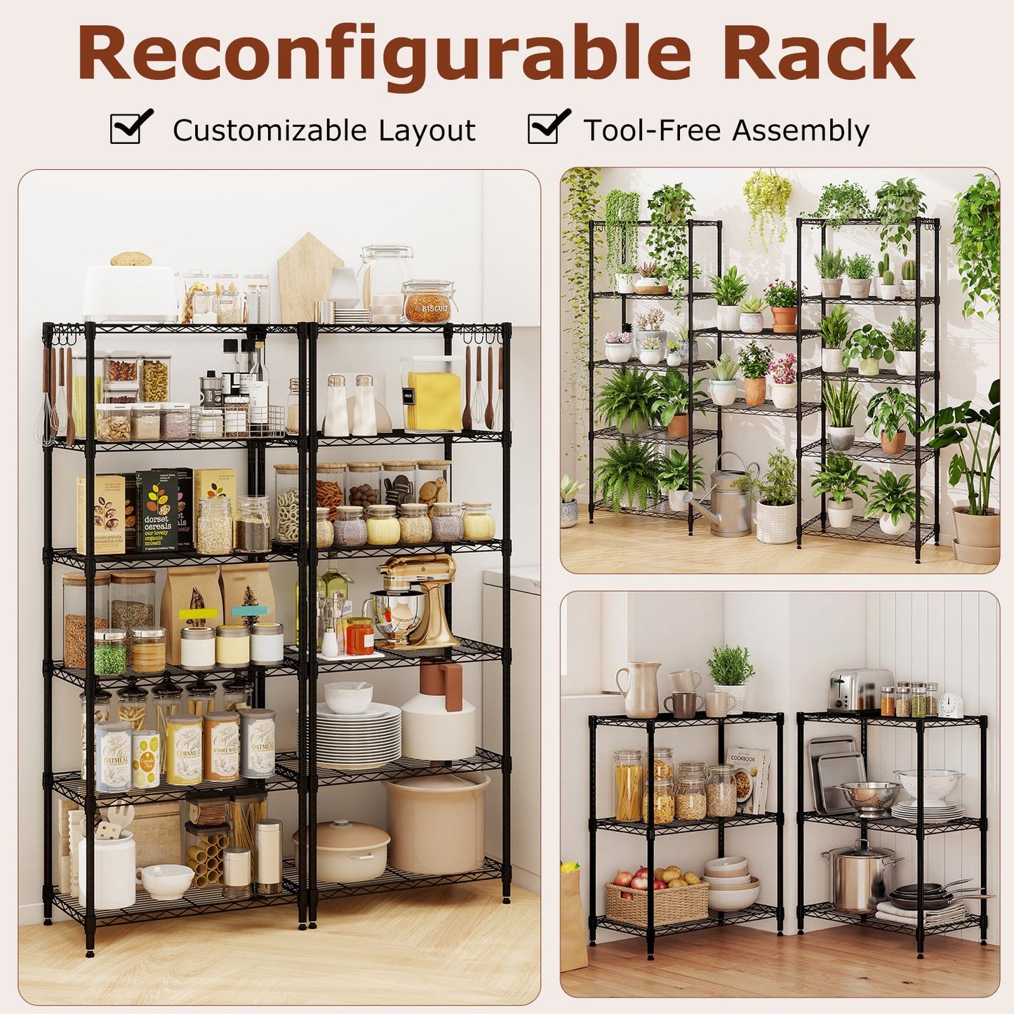 6-Tier Metal Storage Shelving Unit with V-Shaped Wire Rack and 900 LBS Capacity-Black