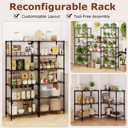 6-Tier Metal Storage Shelving Unit with V-Shaped Wire Rack and 900 LBS Capacity-Black