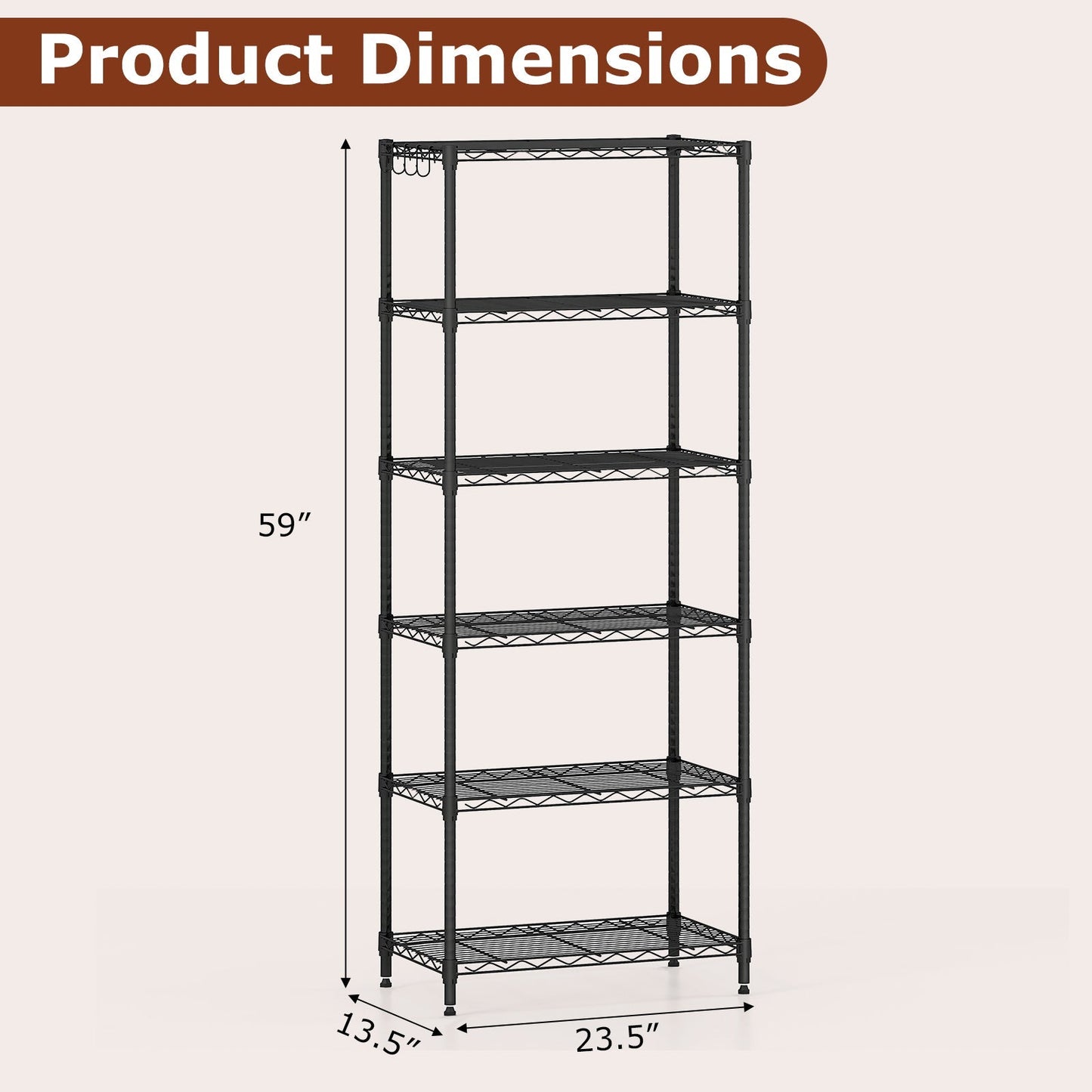 6-Tier Metal Storage Shelving Unit with V-Shaped Wire Rack and 900 LBS Capacity-Black