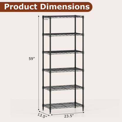 6-Tier Metal Storage Shelving Unit with V-Shaped Wire Rack and 900 LBS Capacity-Black