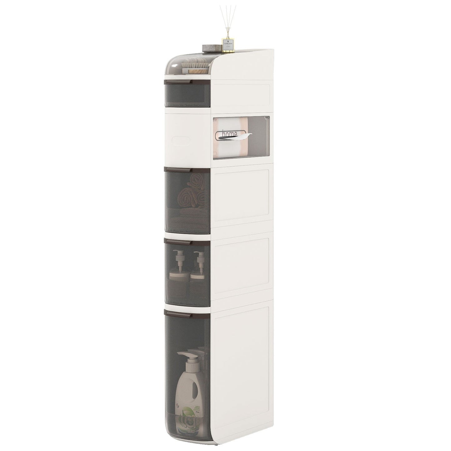 5-Tier Narrow Bathroom Storage Cabinet with Drawers and Tissue Box