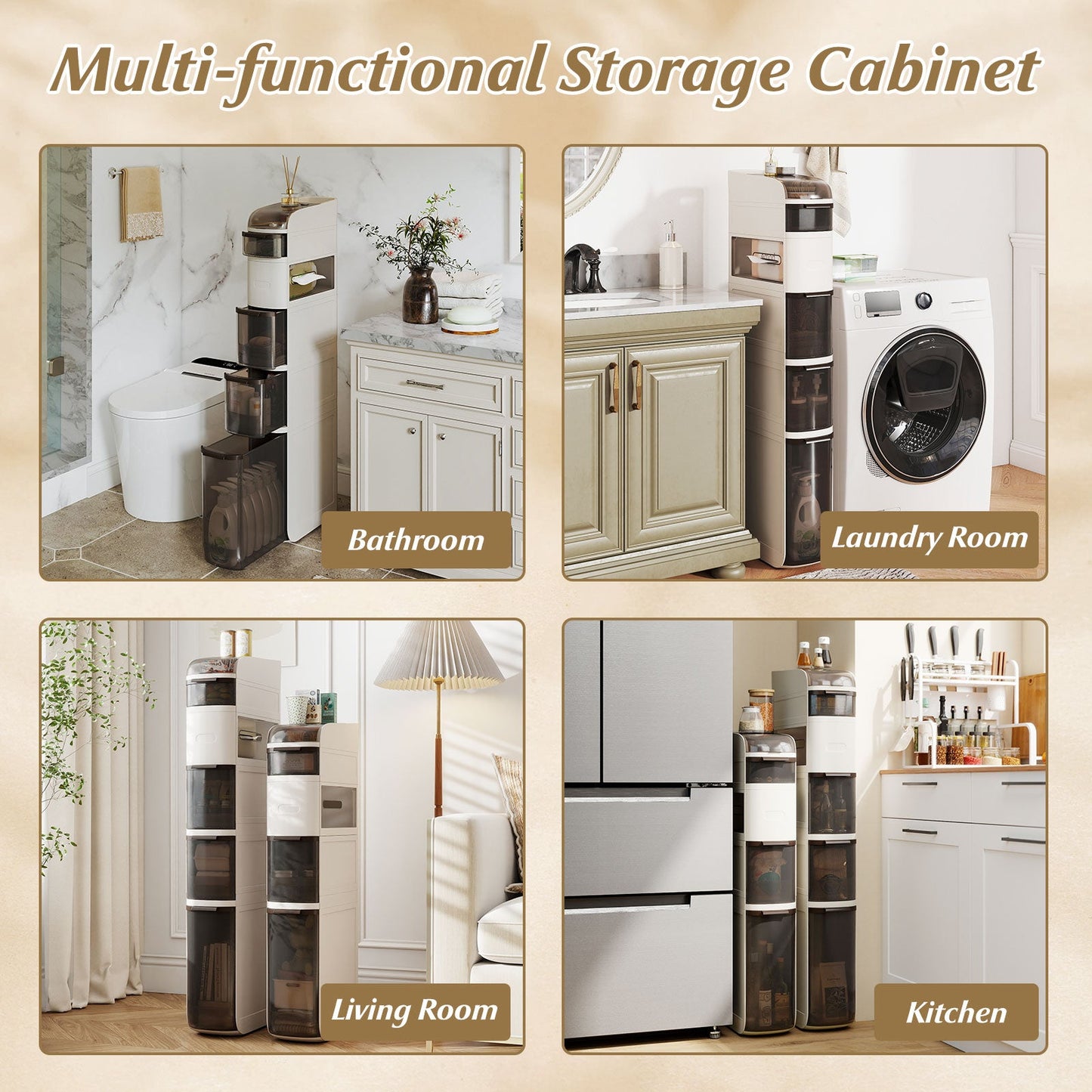 5-Tier Narrow Bathroom Storage Cabinet with Drawers and Tissue Box
