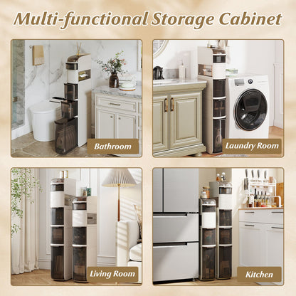 5-Tier Narrow Bathroom Storage Cabinet with Drawers and Tissue Box