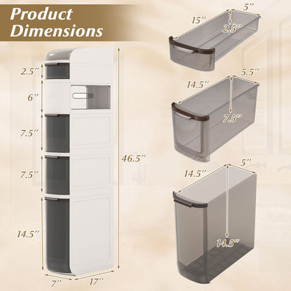 5-Tier Narrow Bathroom Storage Cabinet with Drawers and Tissue Box