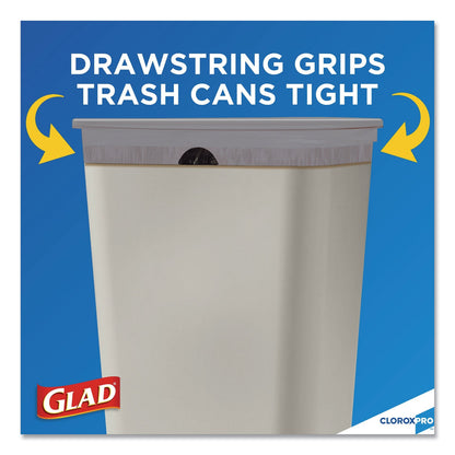 Glad ForceFlex Tall Kitchen Drawstring Trash Bags, 13 gal, 0.72 mil, 23.75" x 24.88", Gray, 100/Box