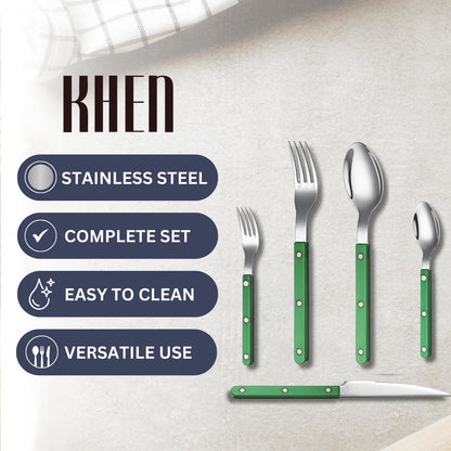 Khen Green Cutlery Set of 20 –18/8 Stainless Steel Flatware
