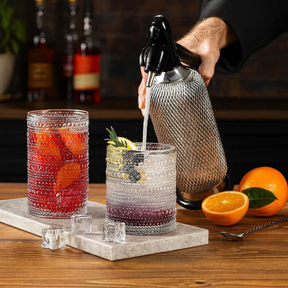 Khen Hobnail Drinking Glasses with Straws | Clear Colors | Set of 12