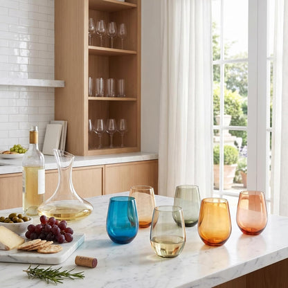 Eze Acrylic Stemless Wine Glassware, Set of 12