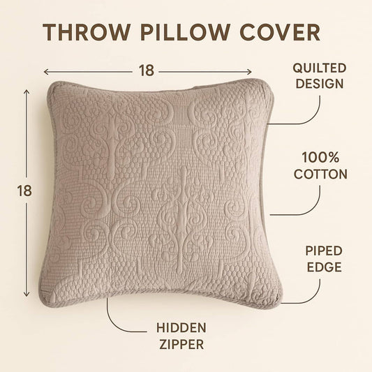 DaDa Bedding Set of 2-Pieces Sandy Beige Taupe Square Cushion Throw Pillow Covers, 18" x 18" (JHW-585)