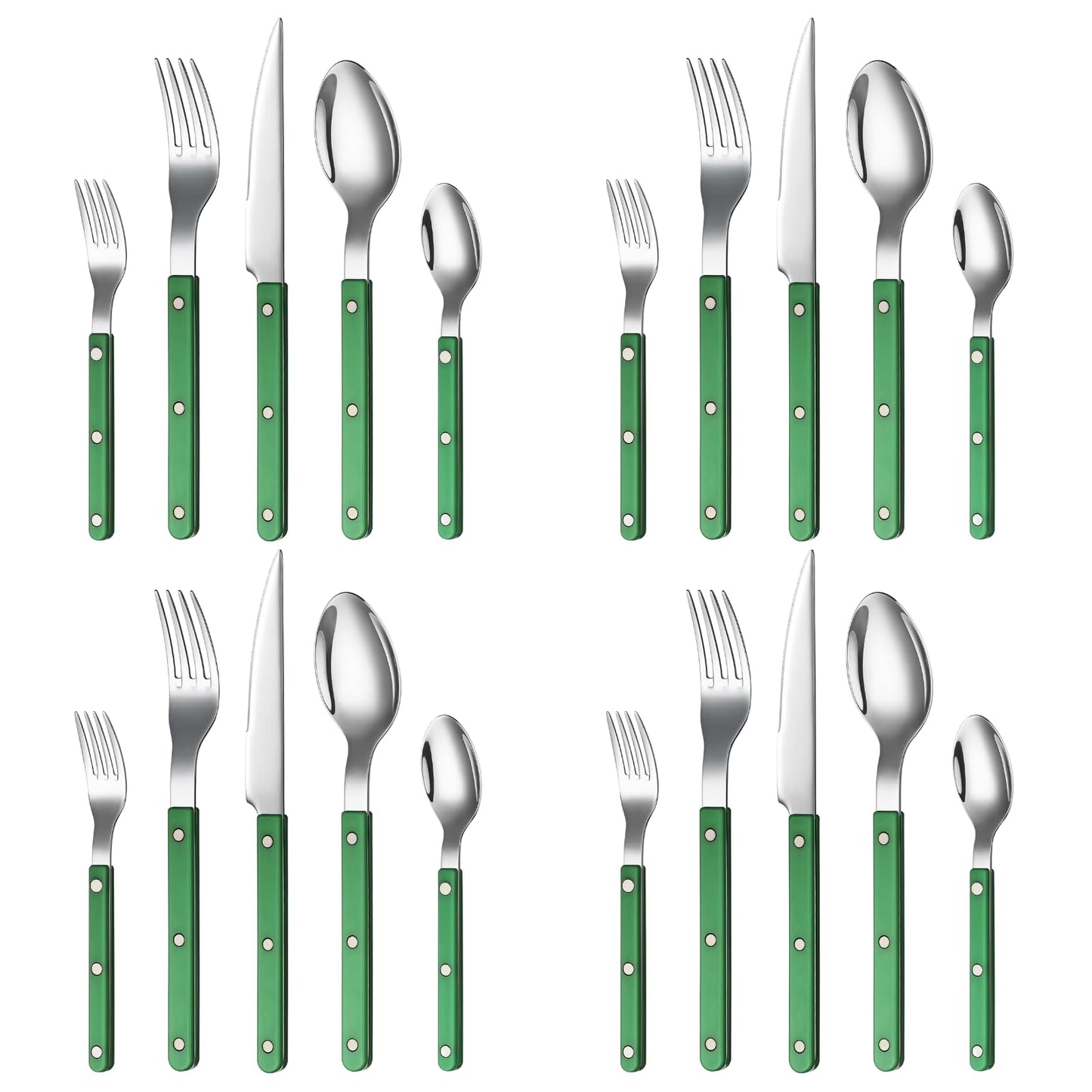 Khen Green Cutlery Set of 20 –18/8 Stainless Steel Flatware