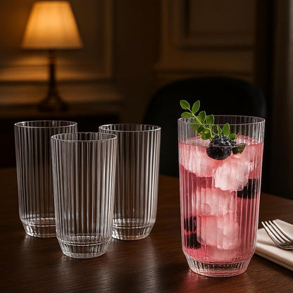 Khen Shatterproof Ribbed Drinking Glasses – Set of 4 Clear 12oz
