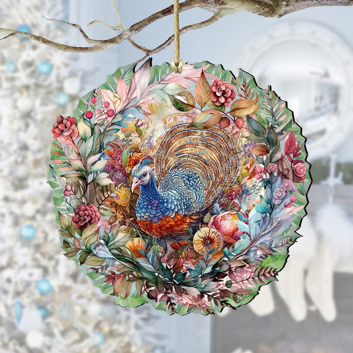 Thanksgiving Turkey Wreath Wooden Ornaments by G. Debrekht Thanksgiving Decor - 8611083