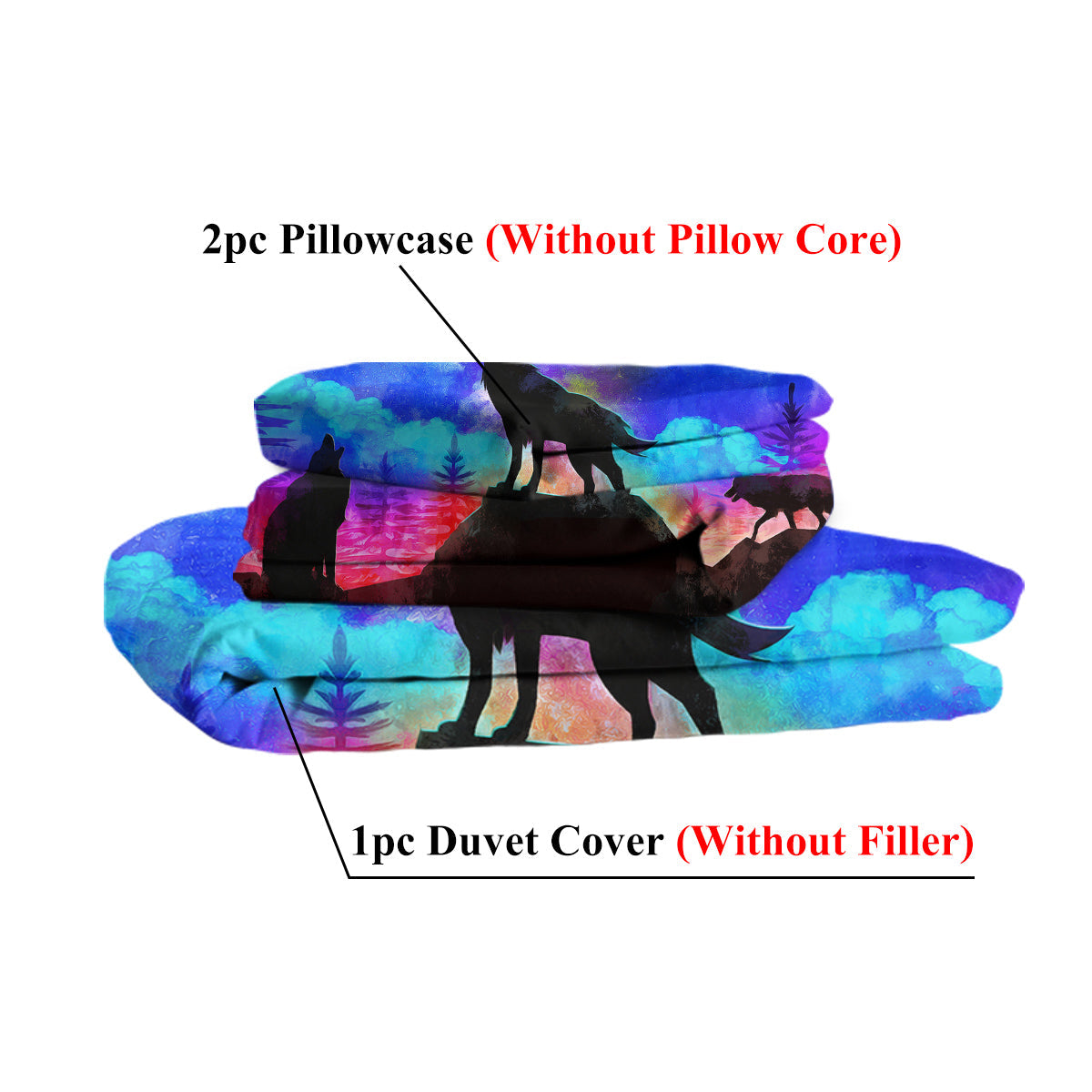 3pcs Starry Sky Moon Night Wolf Pack Bedroom Printed Beddings For Four Seasons Use