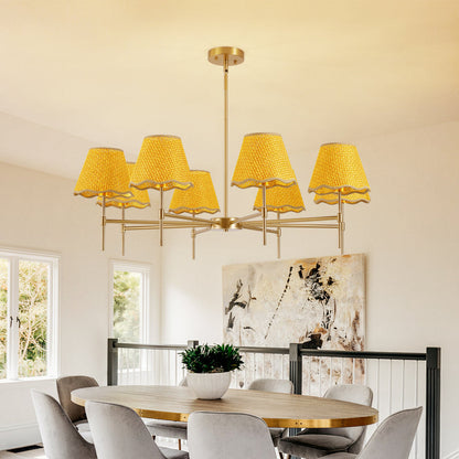 38.6" Gold Boho Rattan Chandelier | 8-Light Farmhouse Pendant with Adjustable Height for Dining Room, Living Room & Bedroom