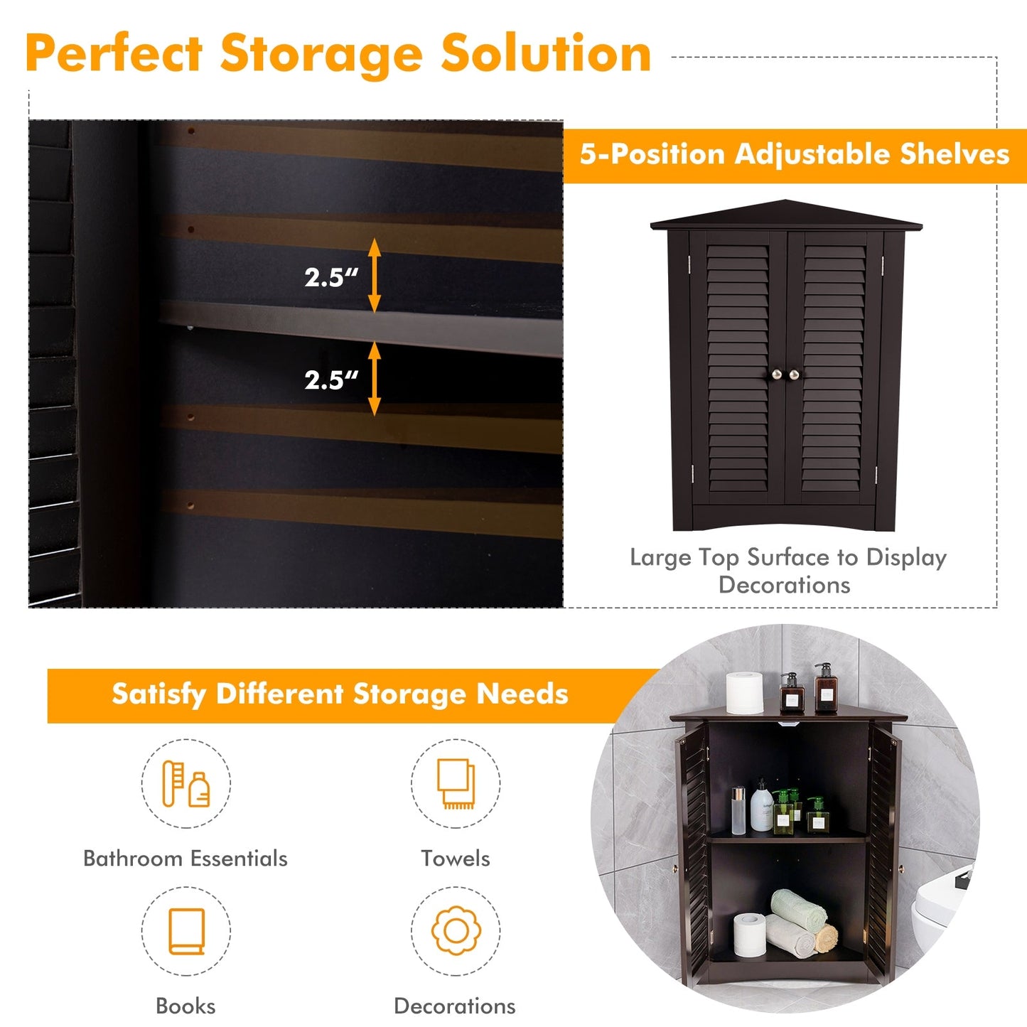 Bathroom Corner Storage Freestanding Floor Cabinet with Shutter Door