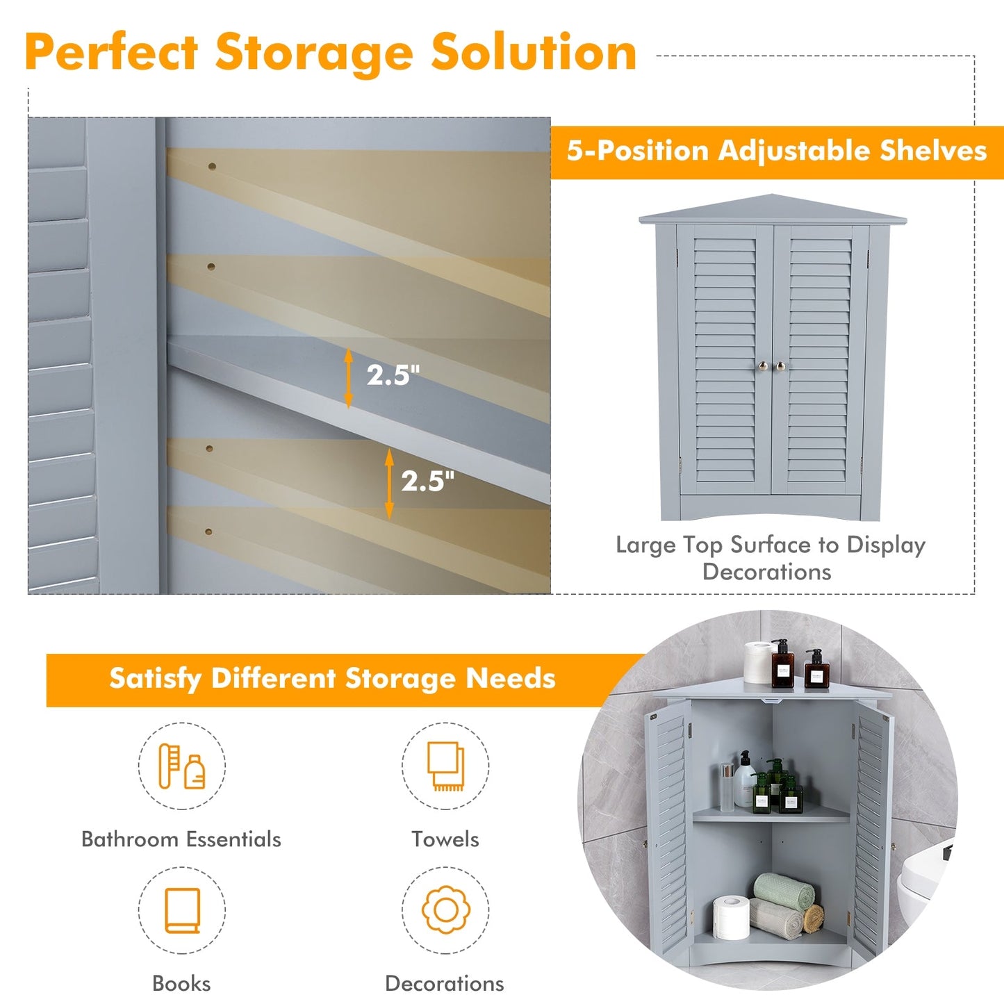 Bathroom Corner Storage Freestanding Floor Cabinet with Shutter Door