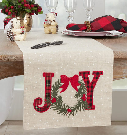 Fennco Styles Joy Holly Holiday Table Runner 16" W x 70" L - Natural Festive Table Cover for Home Décor, Dining Table, Banquet, Christmas and Special Occasion