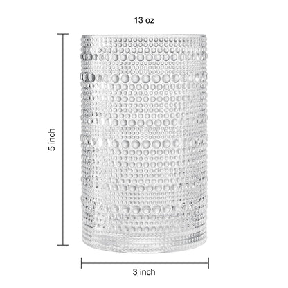 Khen Hobnail Drinking Glasses with Straws | Clear Colors | Set of 12