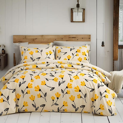 DaDa Bedding Yellow Fleur Floral Duvet Cover Set