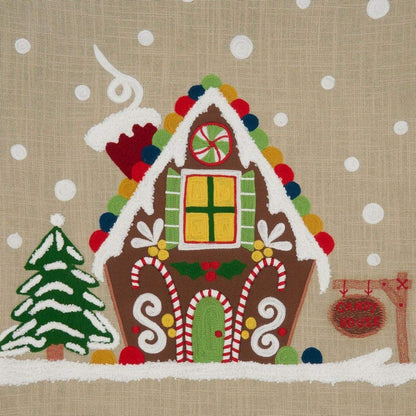 Fennco Styles Holiday Gingerbread House Cotton Throw Pillow 18" W x 18" L - Natural Festive Cushion for Christmas Décor, Couch, Living Room, Bedroom Décor and Special Occasion