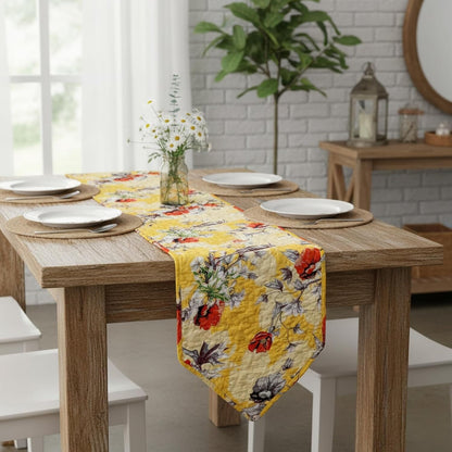 DaDalogy Bedding Sunshine Yellow Floral Vintage Hummingbirds Garden Table Runner (925)
