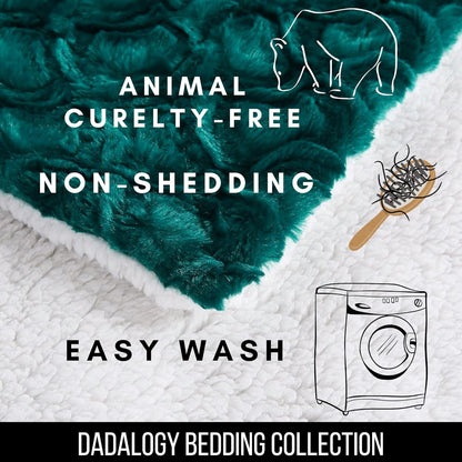 DaDa Bedding Emerald Green Blue Faux Fur Sherpa Throw Blanket