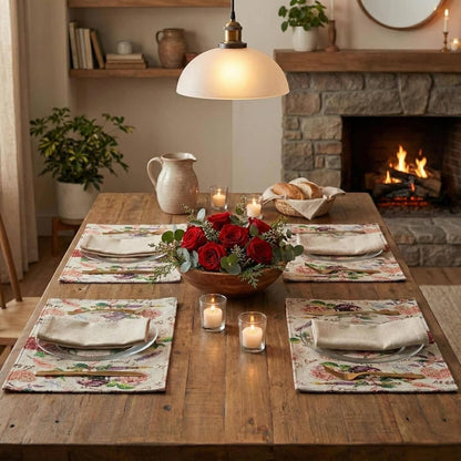 DaDa Bedding Set of 4-Pieces Sweet Love Notes Pink Floral Tapestry Dining Table Placemats 13” x 19”