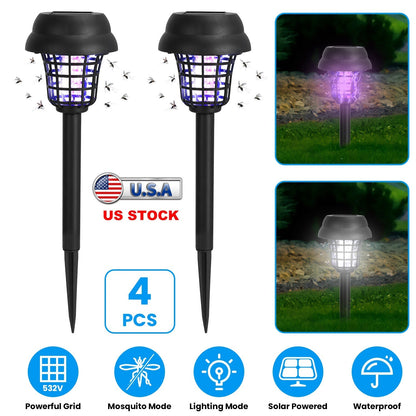 4 Pack Solar Powered Mosquito Zapper Outdoor Insect Killer Torch Waterproof Bug Zapper with UV Light White Light for Yard Garden Farm Patio