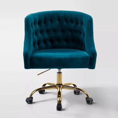 Curvaceous Velvet Swivel Office Chair with Gold Base