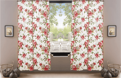 DaDa Bedding Set of 2-Pieces Romantic Roses Pink Floral Sheer Window Panel Curtains (JHW-879)