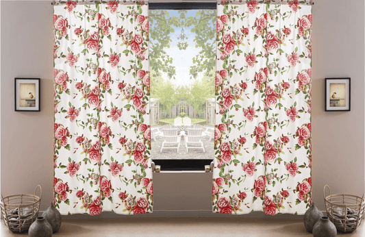 DaDa Bedding Set of 2-Pieces Romantic Roses Pink Floral Sheer Window Panel Curtains (JHW-879)