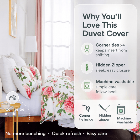 DaDa Bedding Pink Romantic Roses Floral Duvet Cover Set