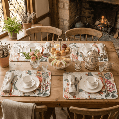 DaDa Bedding Set of 4-Pieces Romantic Roses Pink Floral Quilted Dining Placemats 13” x 19” (879)