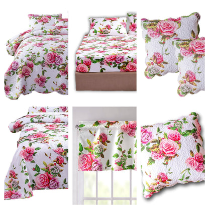 DaDa Bedding Romantic Roses Floral Bed in a Bag Set - Pink Cottage Bedding
