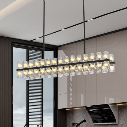 Luxury Crystal Chandelier | Double-Ring LED Ceiling Light for Living Room & Dining Room — Black or Gold, Round or Rectangular