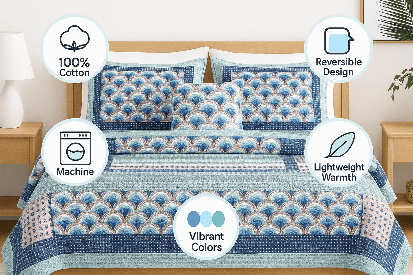 DaDa Bedding Mediterranean Blue Mint Patchwork Quilt Set