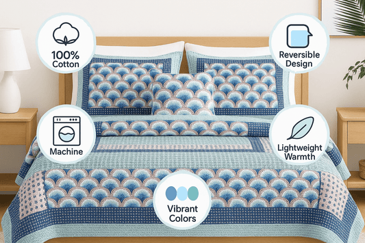 DaDa Bedding Mediterranean Blue Mint Patchwork Quilt Set