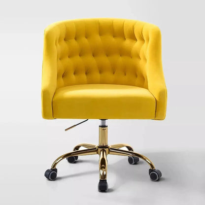 Curvaceous Velvet Swivel Office Chair with Gold Base