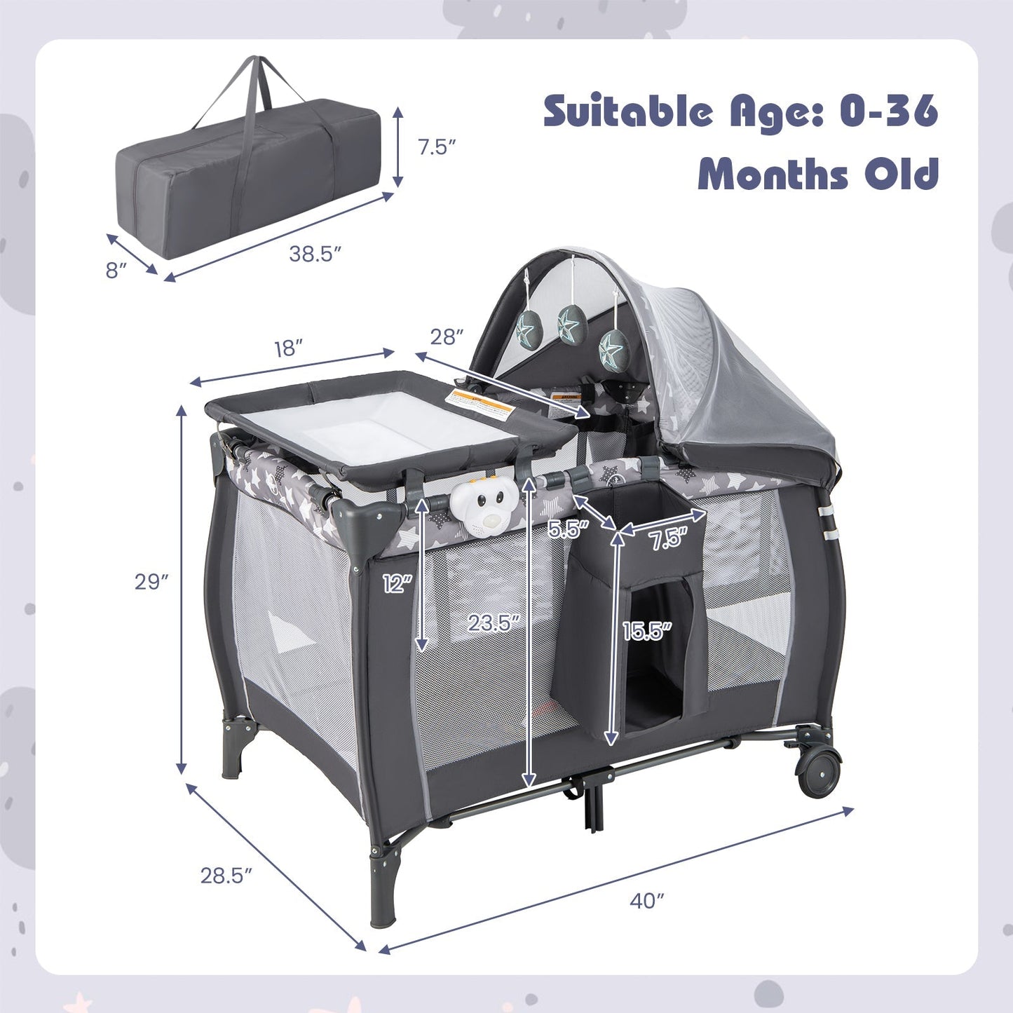 Portable Baby Nursery Center 4-in-1 Portable Travel Crib