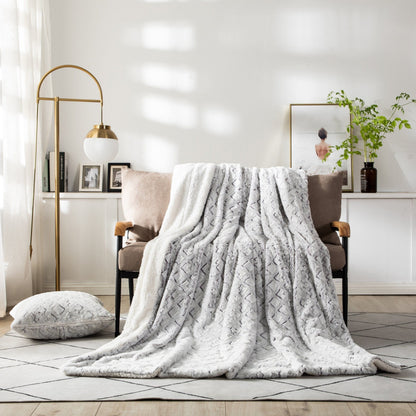 DaDa Bedding Milky White Purple Faux Fur Sherpa Throw Blanket