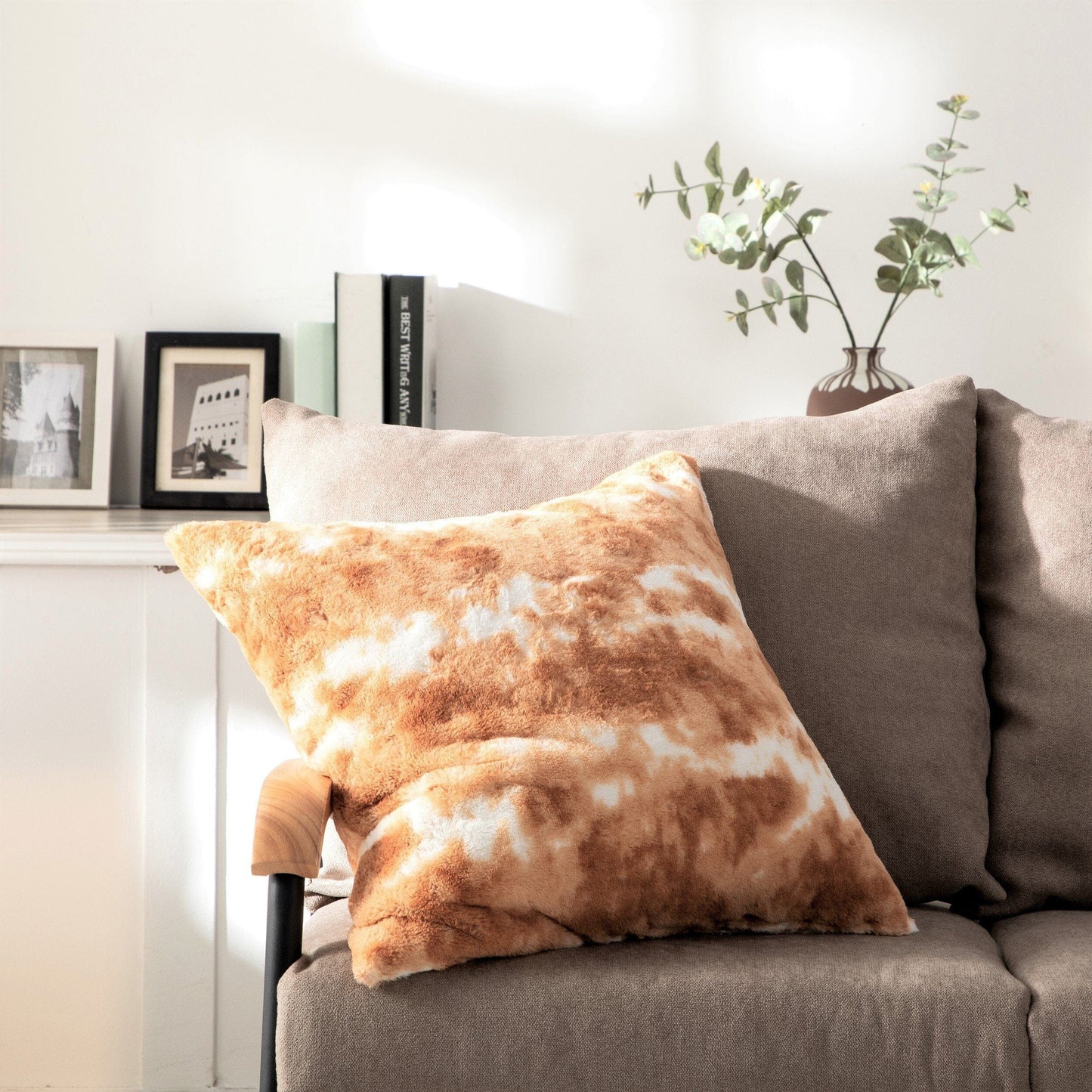 DaDa Bedding Amber Orange Brown Faux Fur Pillow Cover